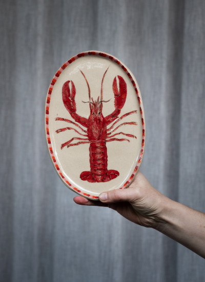 Hand painted wall plate - Crayfish Red