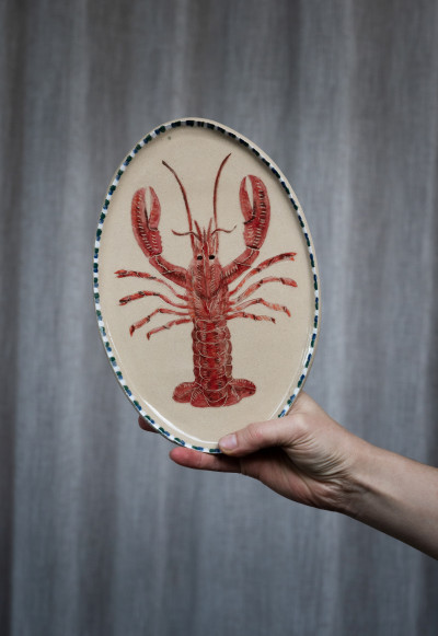 Hand painted wall plate - Crayfish Blue