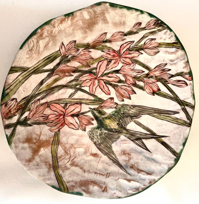 Pink Ixia and Swallow