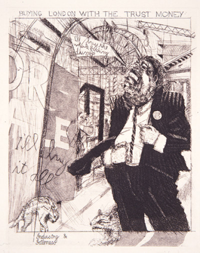 Buying London with the Trust Money, from the portfolio: Hogarth in Johannesburg, series: Industry and Idleness